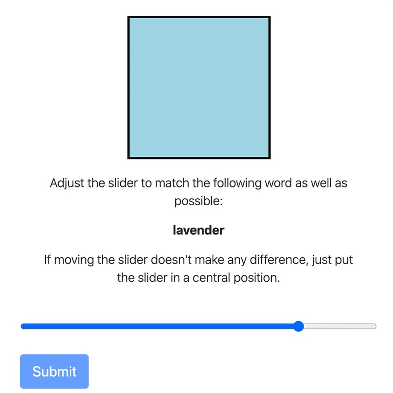 Slider interface applied to colors